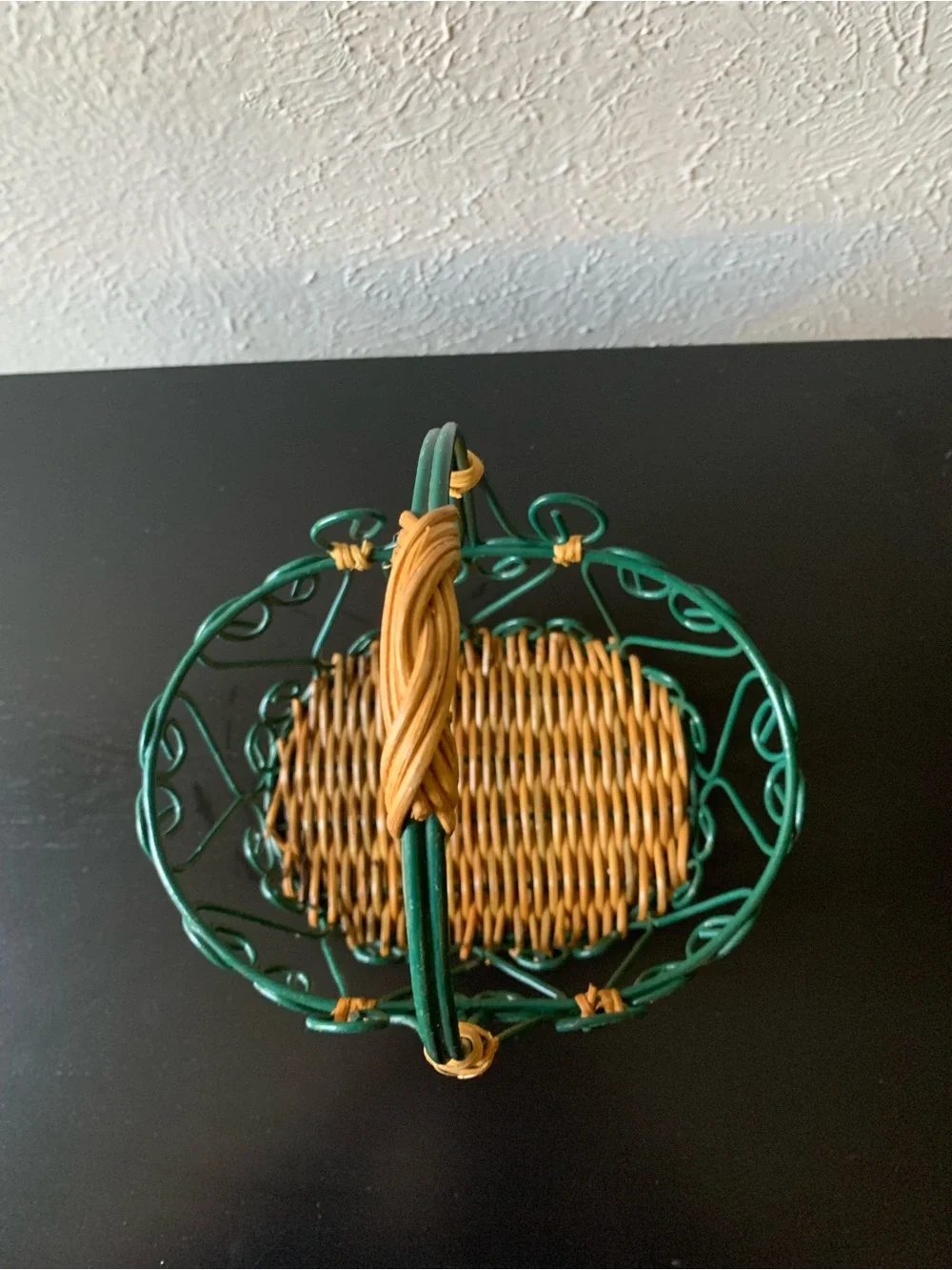 Green Wicker and Metal Decorative Basket